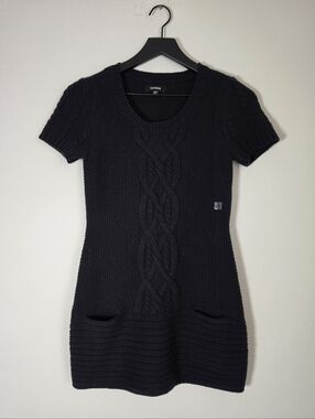New Express Black Cable Knit Wool Short Sleeve Dress Size XS